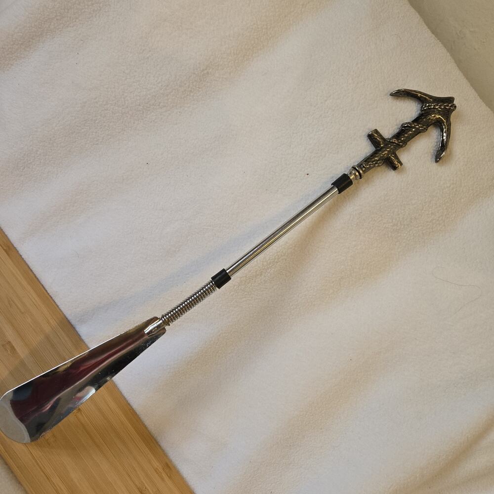 Shoe Horn Extra Long Handle Stainless Steel, Vintage ‘ Fouled Anchor 16"